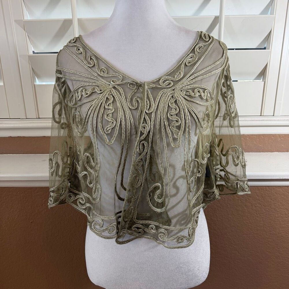 New Vintage Pretty Angel Bolero Top Sheer Butterfly Mesh Overlay Jacket Sz M